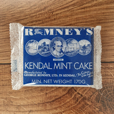 Romney's Kendal Mint Cake wrapper where the Burberry Equestrian Knight Design has replaced the 'o' within the Romney's brand name.