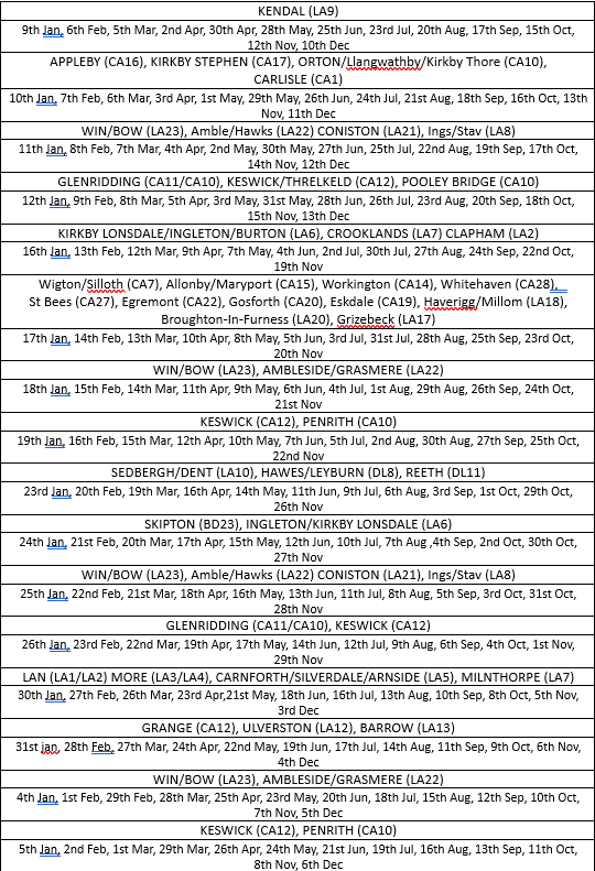 Romney's 2024 Local Delivery Schedule 