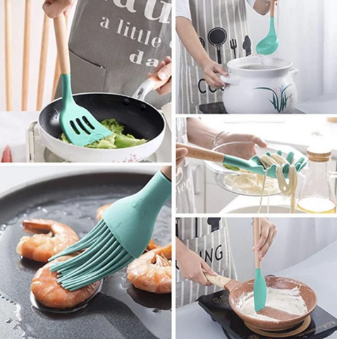 Heat Resistant Silicone Cooking Utensil - Neutral Set - For Light Sleepers