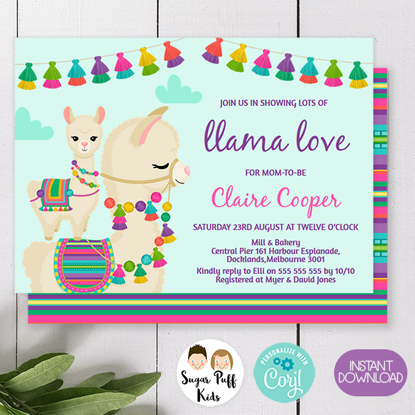 llama and cactus baby shower invitations