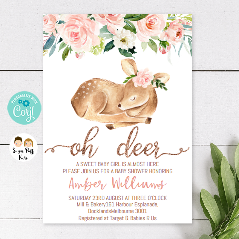 oh deer baby girl shower invitations