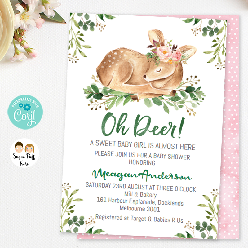 oh deer baby girl shower invitations