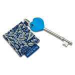 COMFORT GRIP RADAR KEY WITH BLUE BADGE CO FABRIC KEY FOB IN WILLIAM MORRIS MARIGOLD INDIGO PRINT