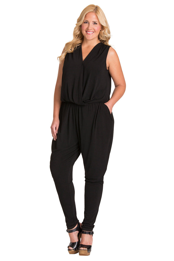 Plus Size Gathered Jumpsuit in Black – MYNT 1792