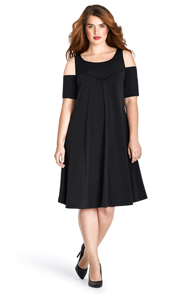 MYNT 1792 BLACK MESH COMBO COLD SHOULDER DRESS