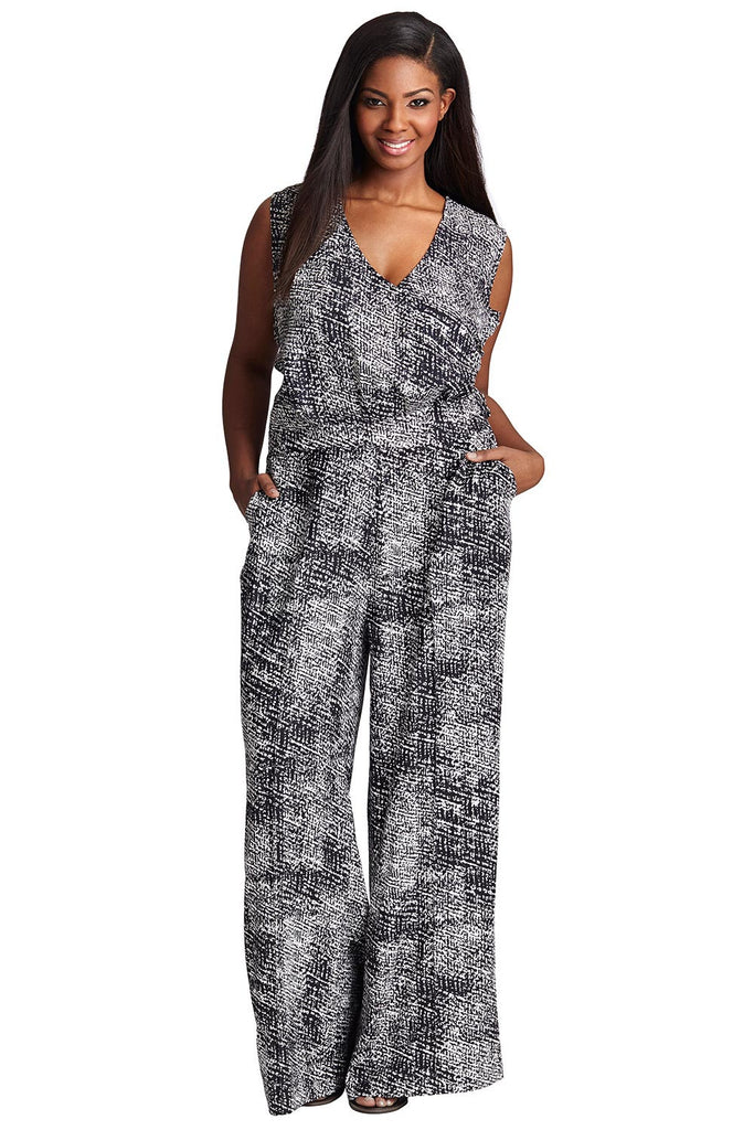 Plus Size Sheer Bodice Jumpsuit in Printed Boucle – MYNT 1792