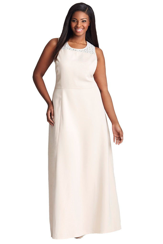 Plus Size Lace Yoke Dress in Cream Tan – MYNT 1792