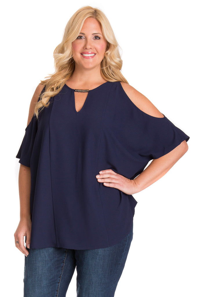 Plus Size Cold Shoulder Keyhole Blouse in Patriot Blue – MYNT 1792