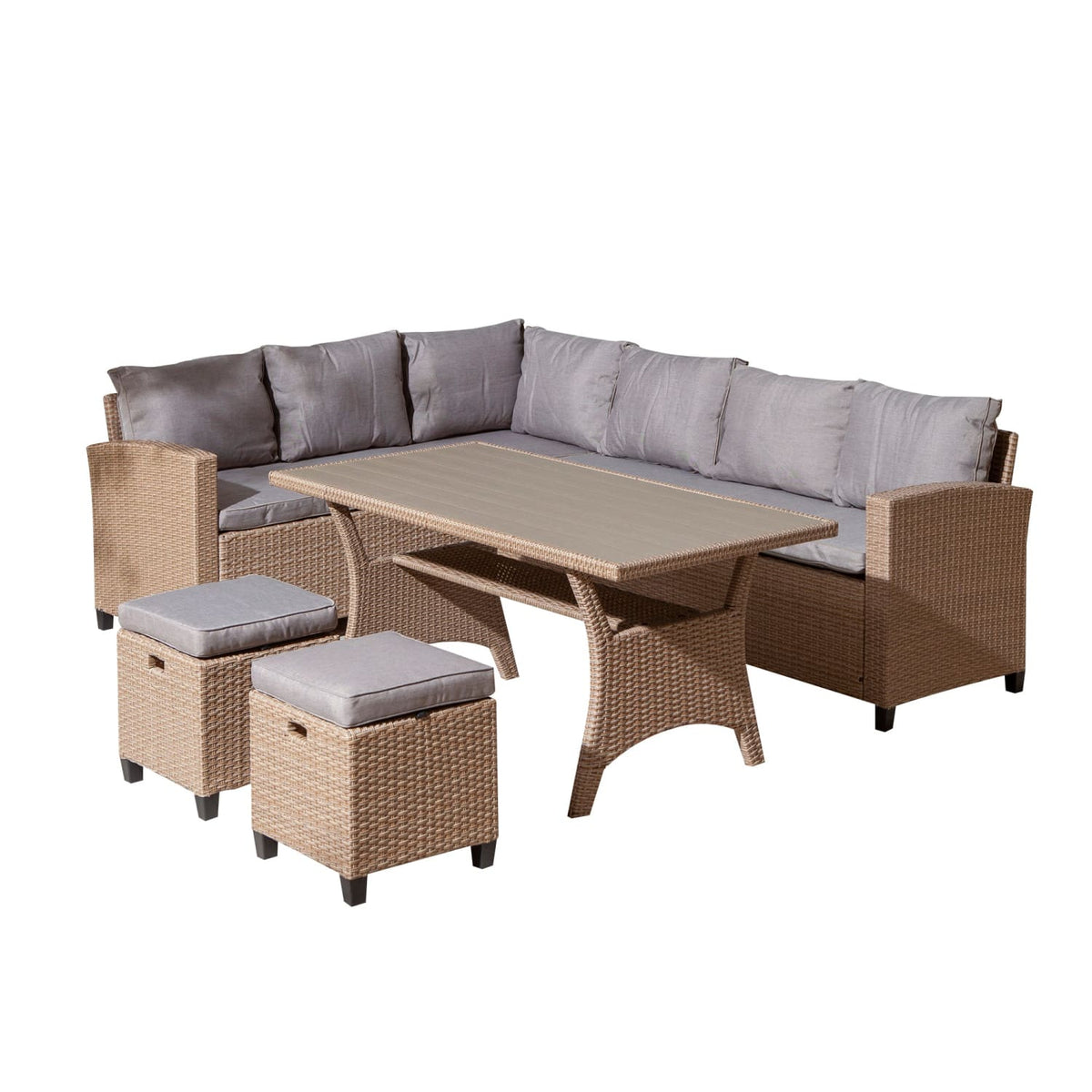 Albany rattan garden corner sofa dining set 8 seat oatmeal – Willow Bay