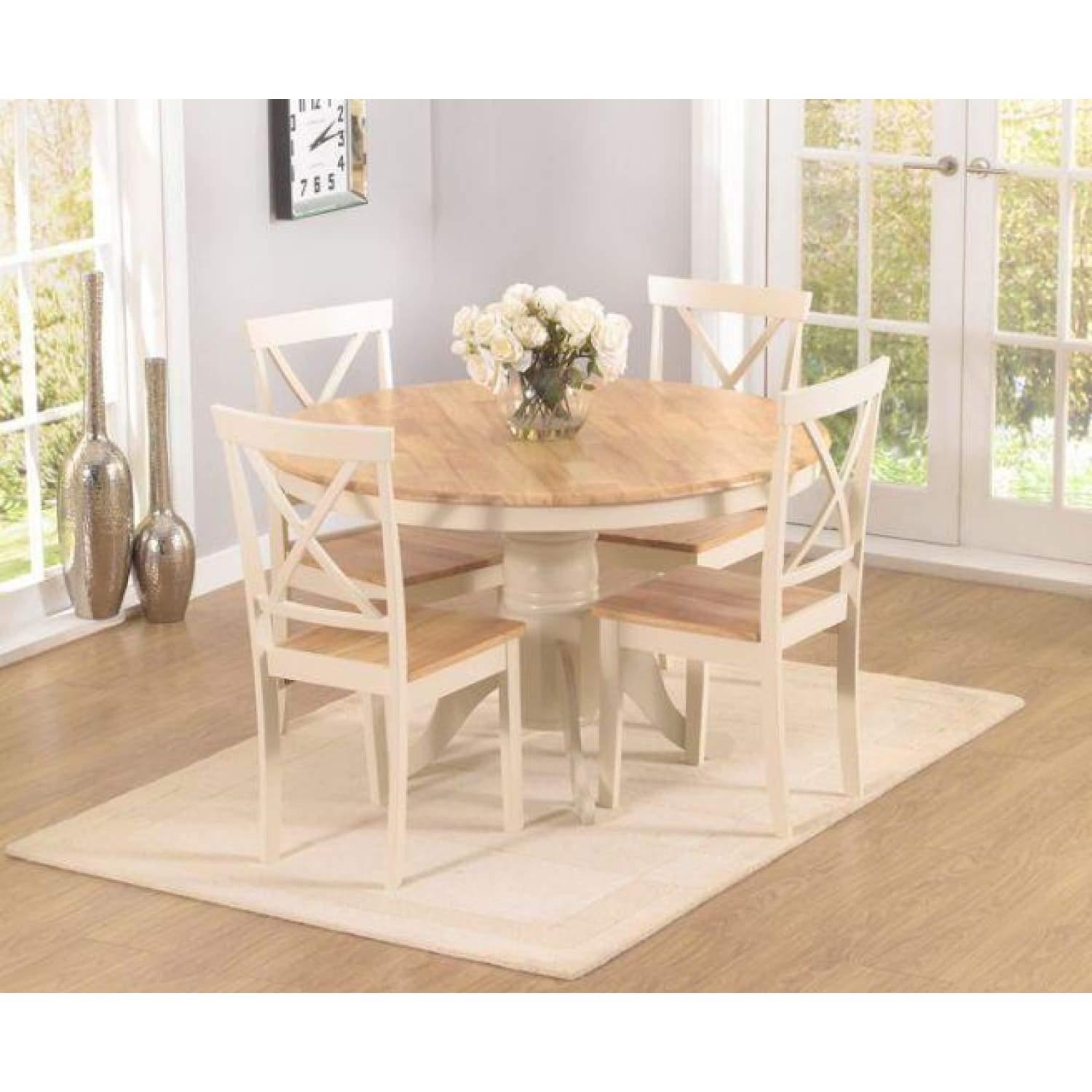 Elstree 120cm Oak Cream Round Dining Table With 4 Chairs Willow Bay Home Garden