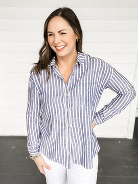 Avery Classic Blue Striped Button Down Shirt