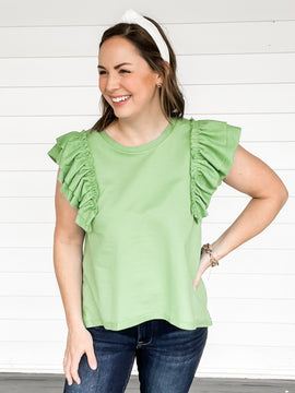 Abby French Terry Ruffle Sleeve Top