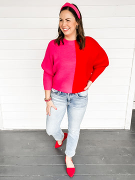 Samantha Pink & Red Color Block Sweater