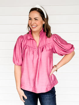 Kristi Pink Button Front Top