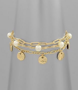 Gold Coin & Pearl Bracelet Set
