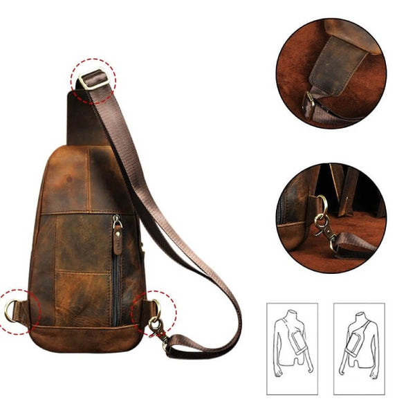 Sac de Poitrine Homme en Cuir PU Sacoche à Bandoulière Sacs a dos