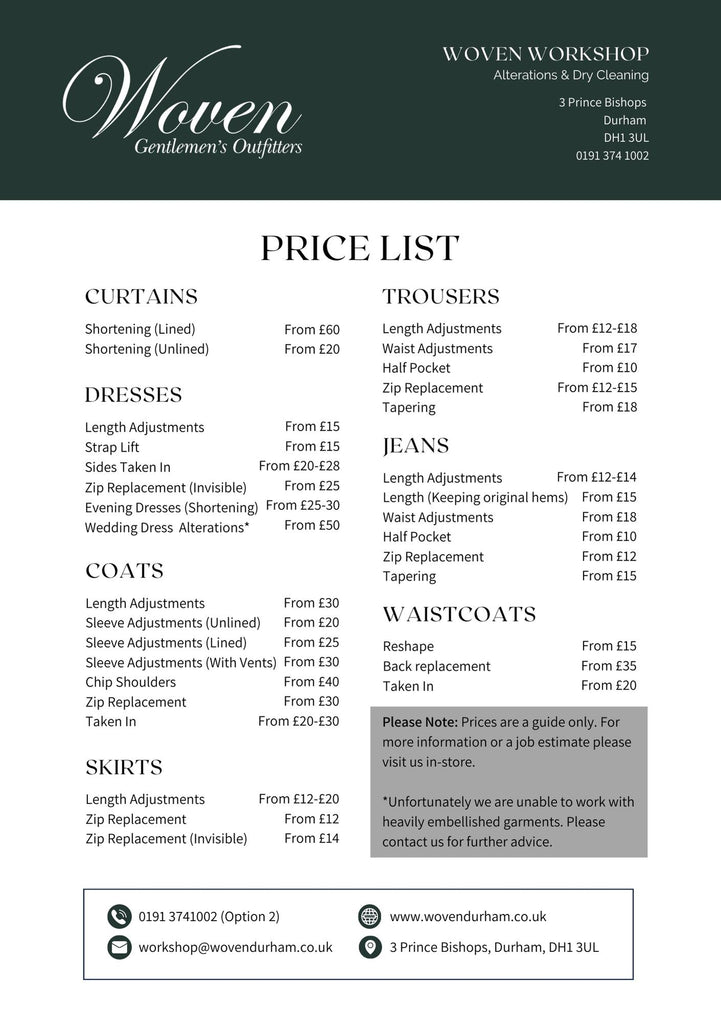 Alterations Price List