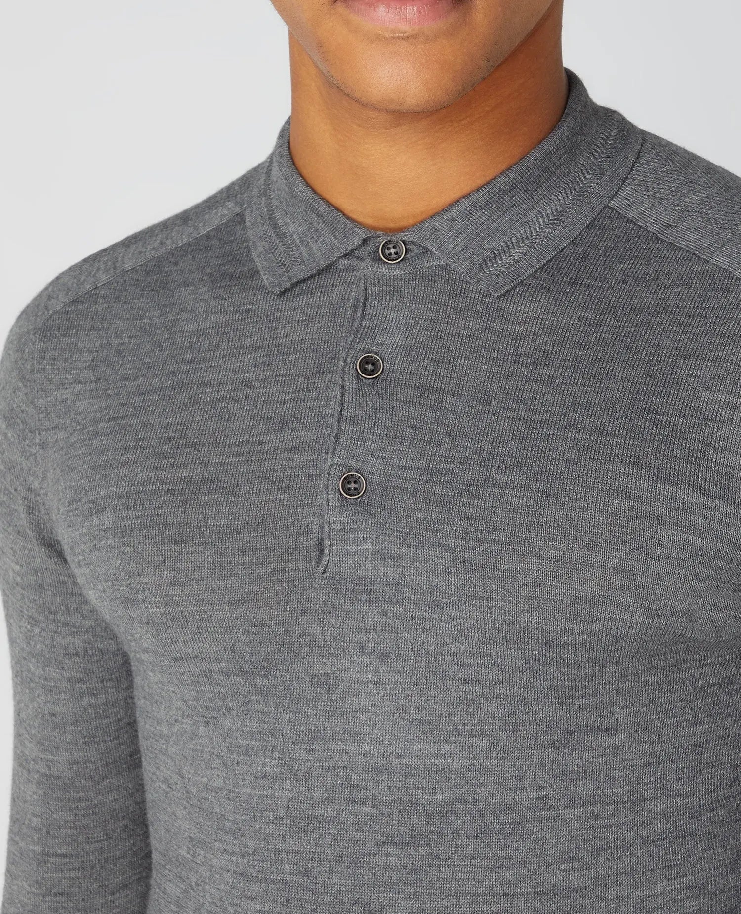 Remus Uomo Long Sleeve Knit Polo - Dark Grey From Woven Durham