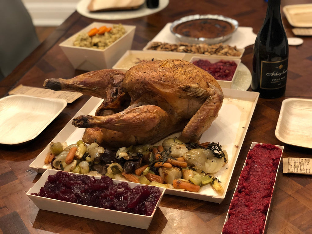 Biodegradable Covered Tray Bottom With Thanksgiving Meal