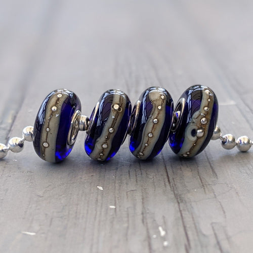 Midnight Blue Silver Cored Beads-Bracelet Beads-Beach Art Glass