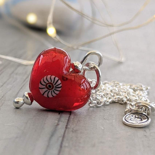 Glass Red Heart-Shaped Pendant with Key Necklace