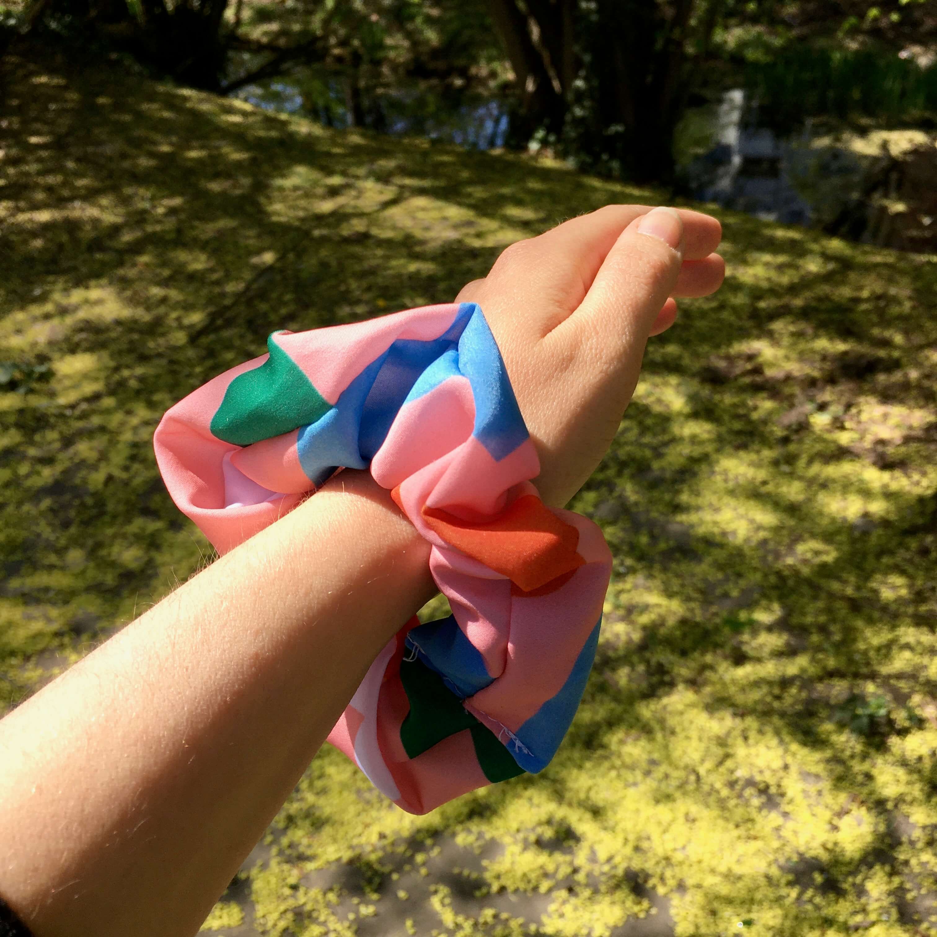 Hair scrunchie used from waste 'Flowerbed' fabric