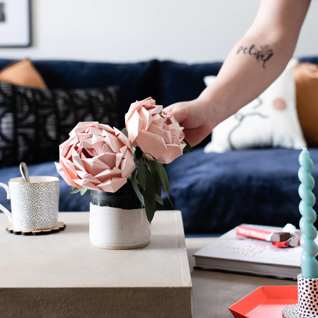 Origami peonies in a vase