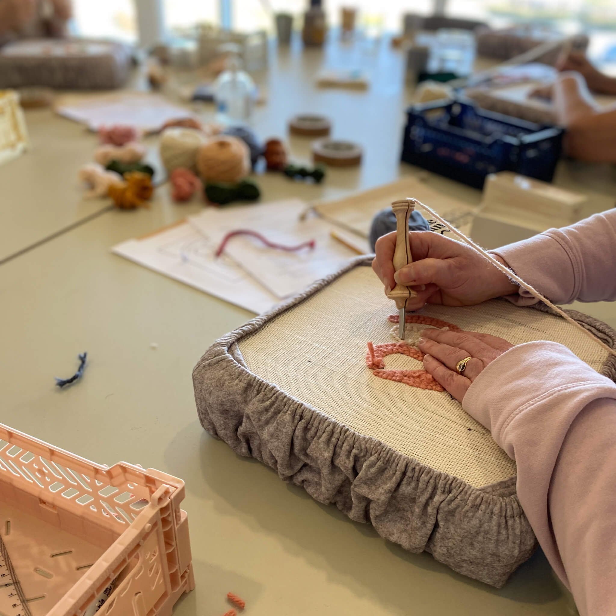 Student at an Introduction to Oxford punch needle workshop