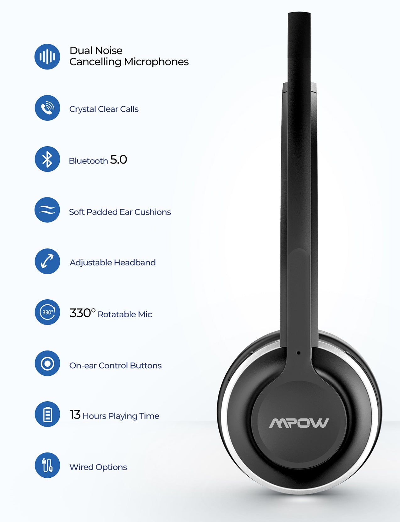 mpow bluetooth headset v5.0 with dual microphone