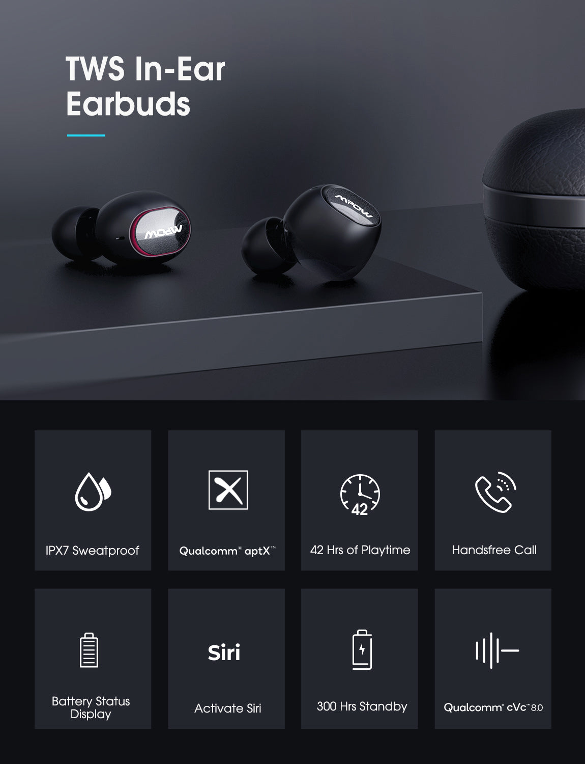 Mpow M5 aptX True Wireless Earbuds with cVc 8.0 Noise Cancellation