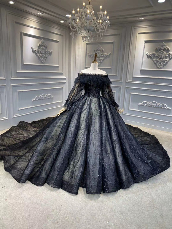 Two styles black glitter sparkling ball gown gothic wedding dress 2020 ...