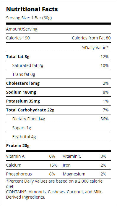 Coconut Cashew (All Natural) Quest Bar Nutrition Facts
