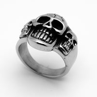 Men’s 3 Skull Stainless Steel Biker Ring Heavy Metal Jewelry