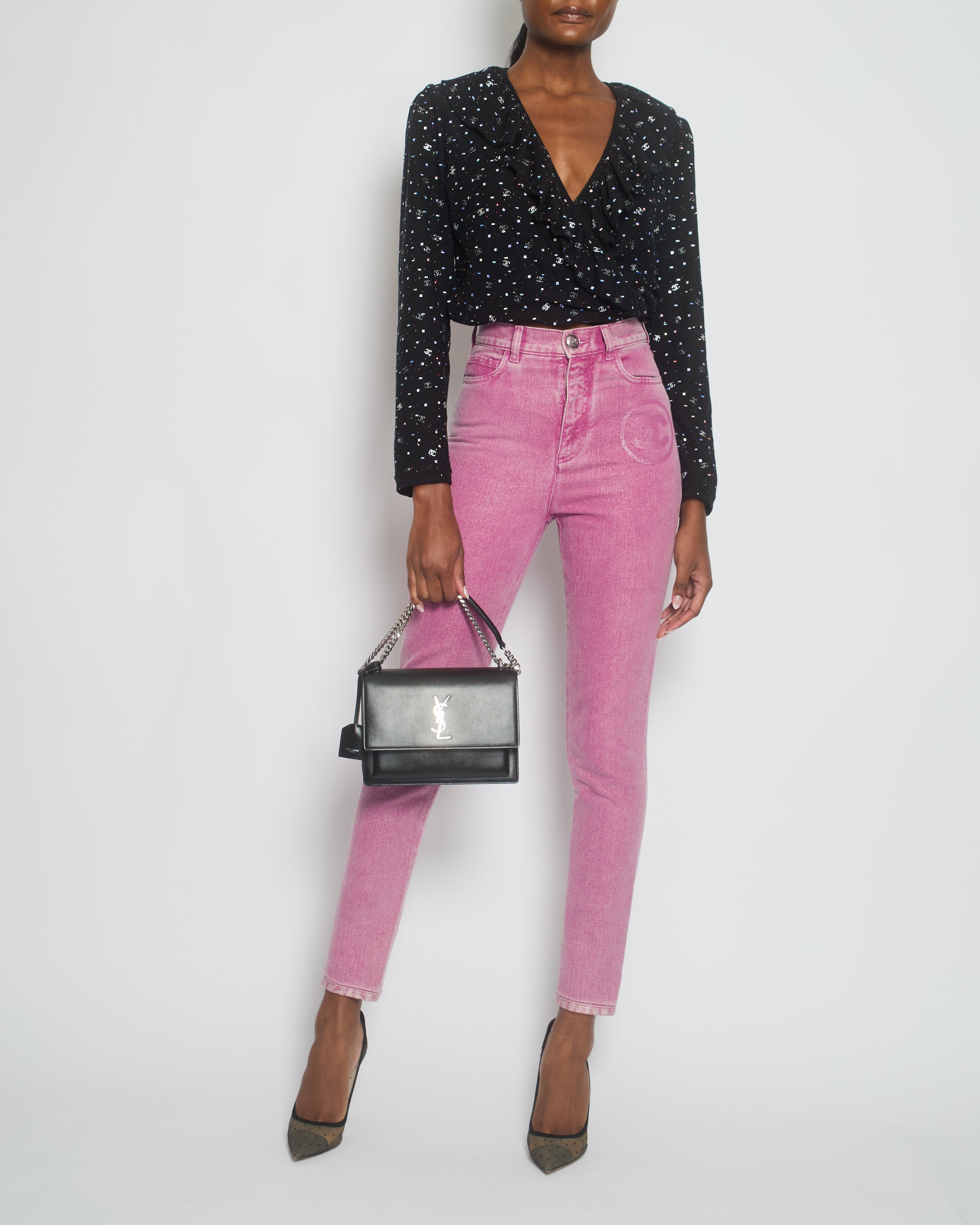 image of Chanel Pink 23P High-Waist CC Sparkly Jeans Size 34 (UK 6)