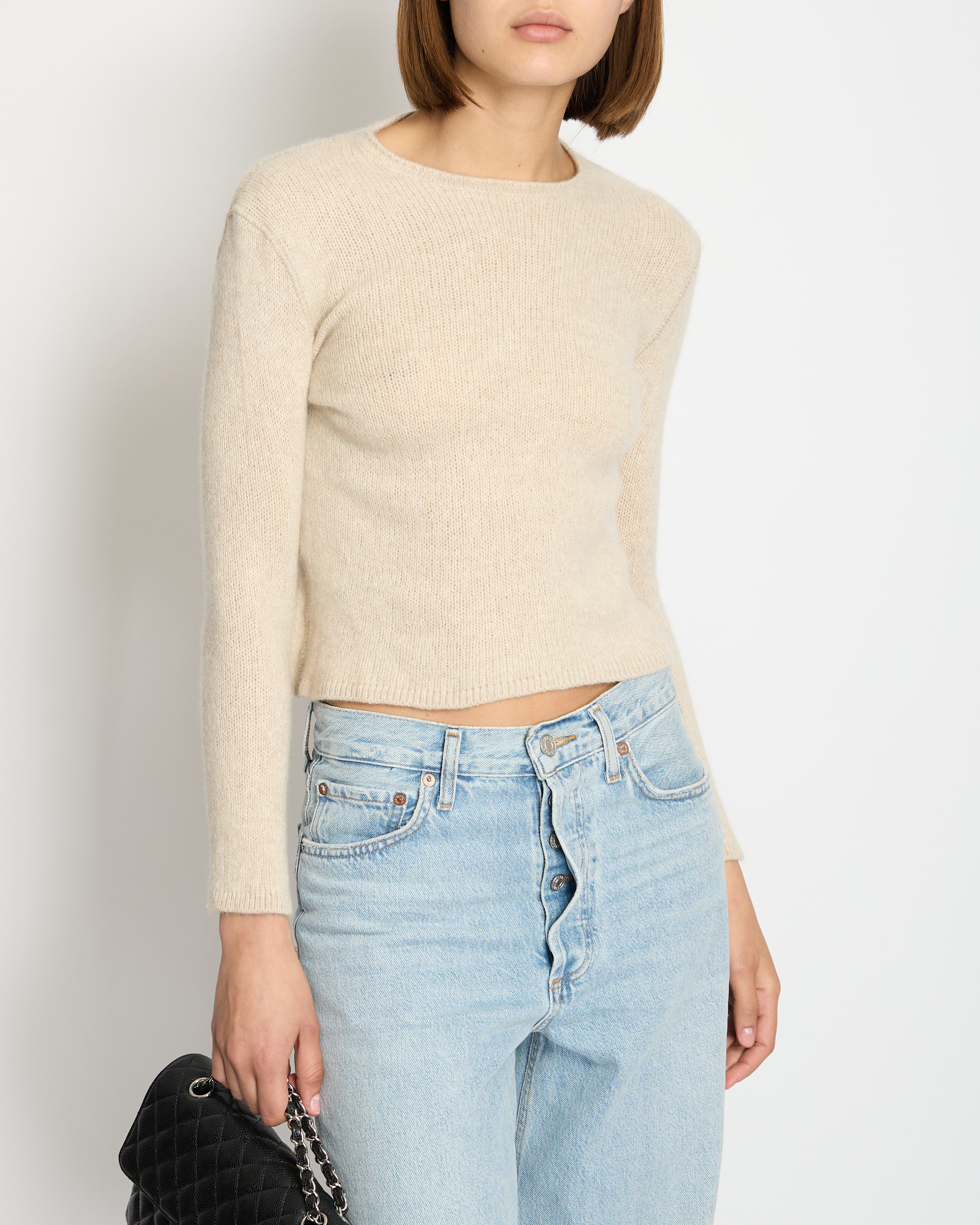 image of The Row Beige Crewneck Cashmere Jumper UK 6-8