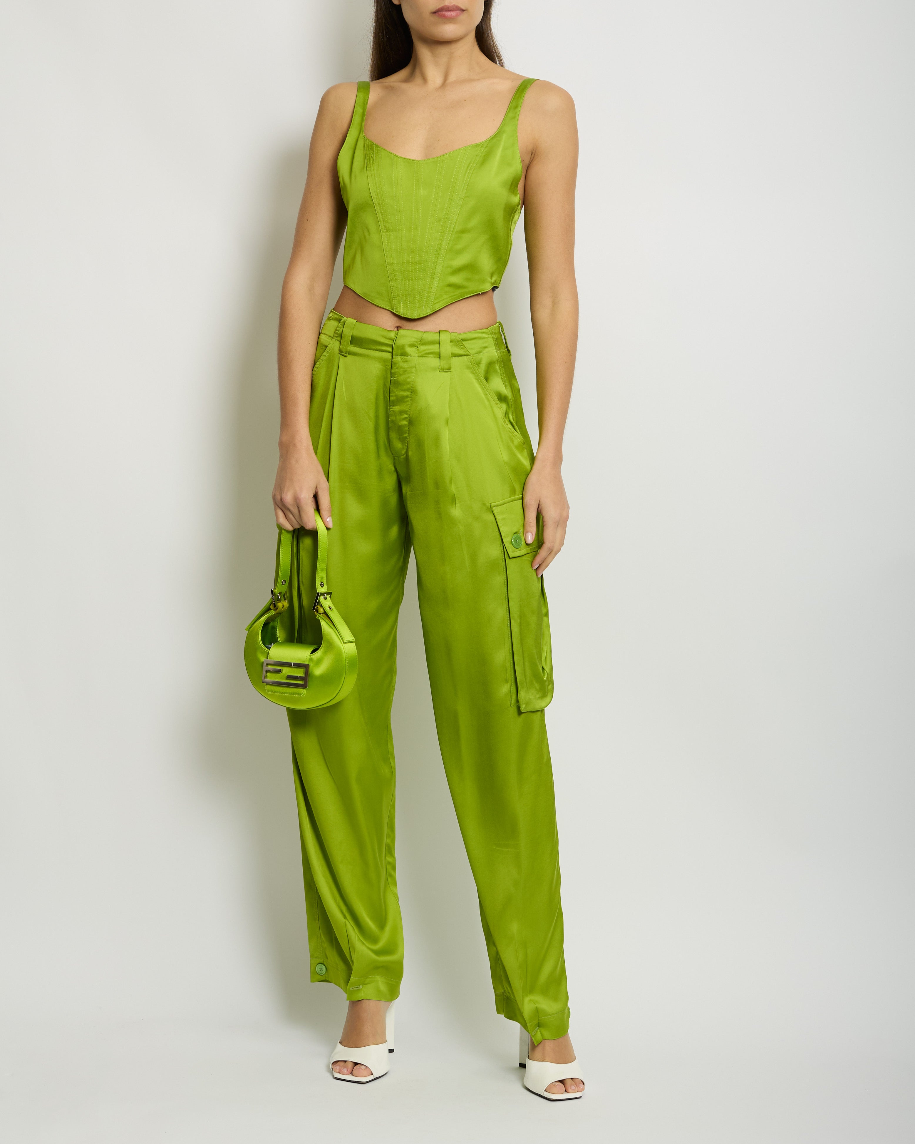 image of Ermanno by Ermanno Scervino Green Corset & Cargo Trousers Set Corset IT 42 (UK 10) Trousers IT 40 (