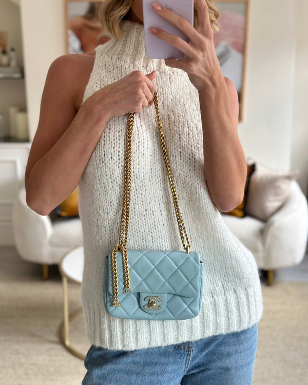 Chanel Sweetheart mini square bag blue denim