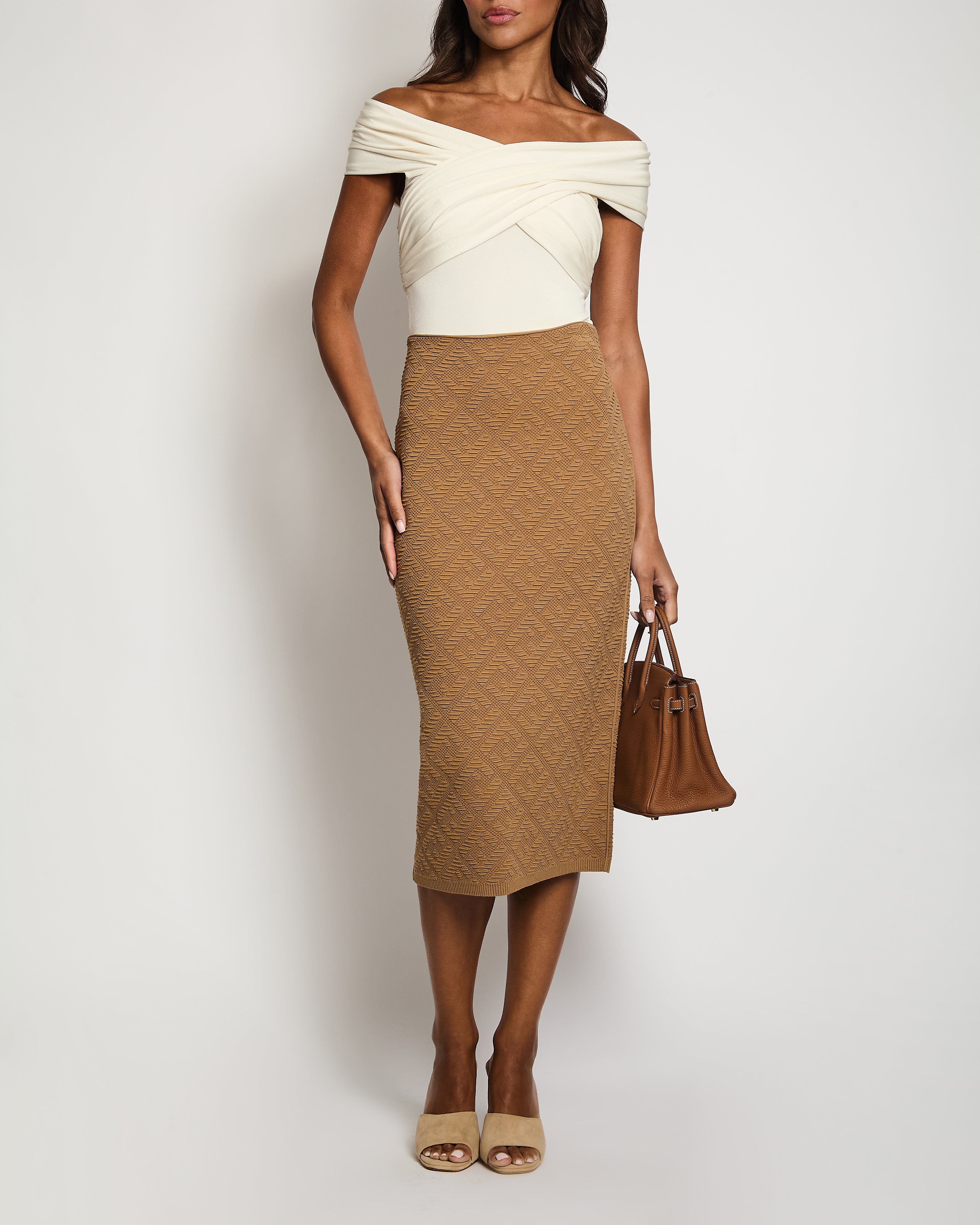 image of Fendi Camel Tube Knitted Skirt Size IT 42 (UK10)