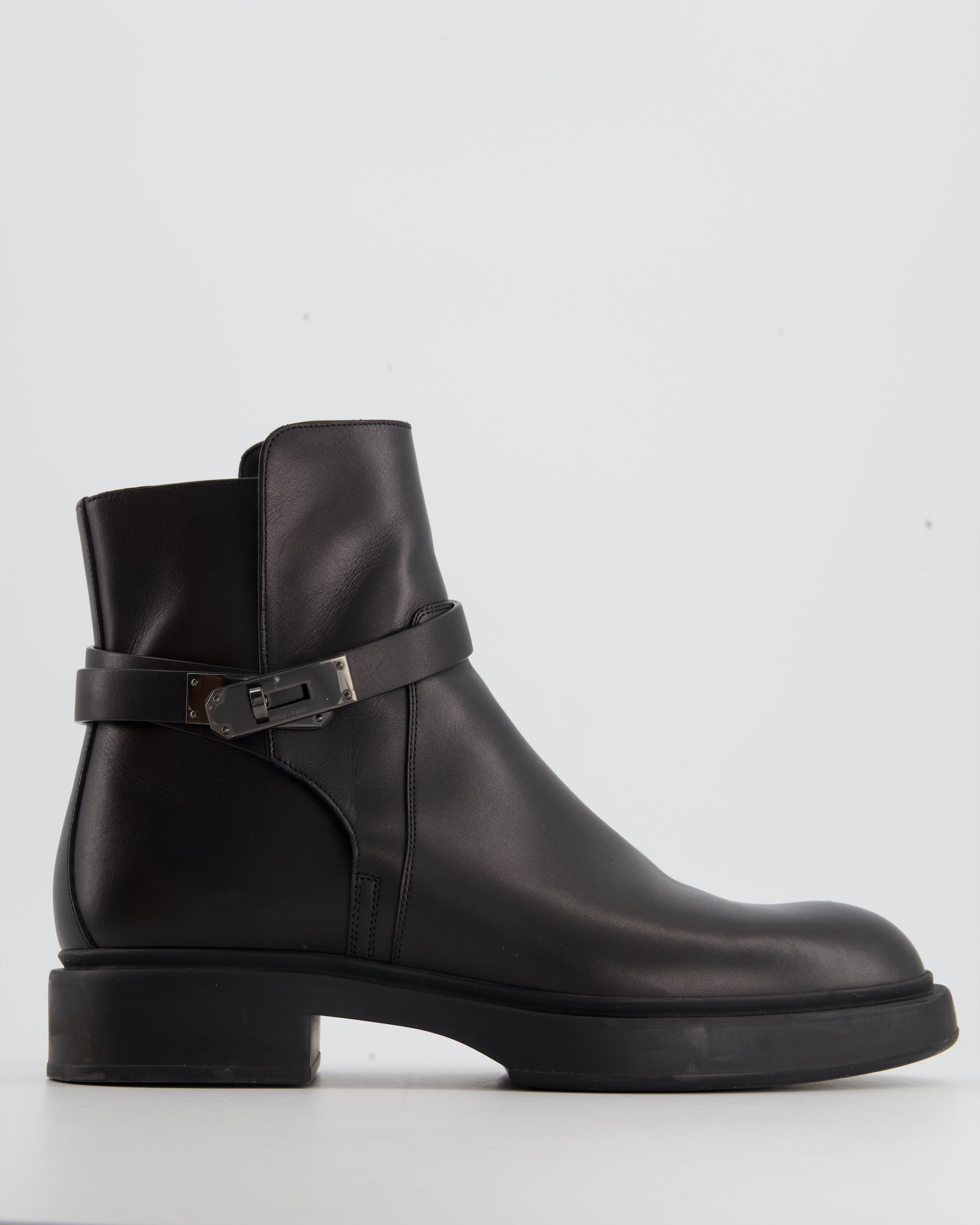 Hermès Black Veo Ankle Boot with PVD-Plated Kelly Buckle and Rubber So ...