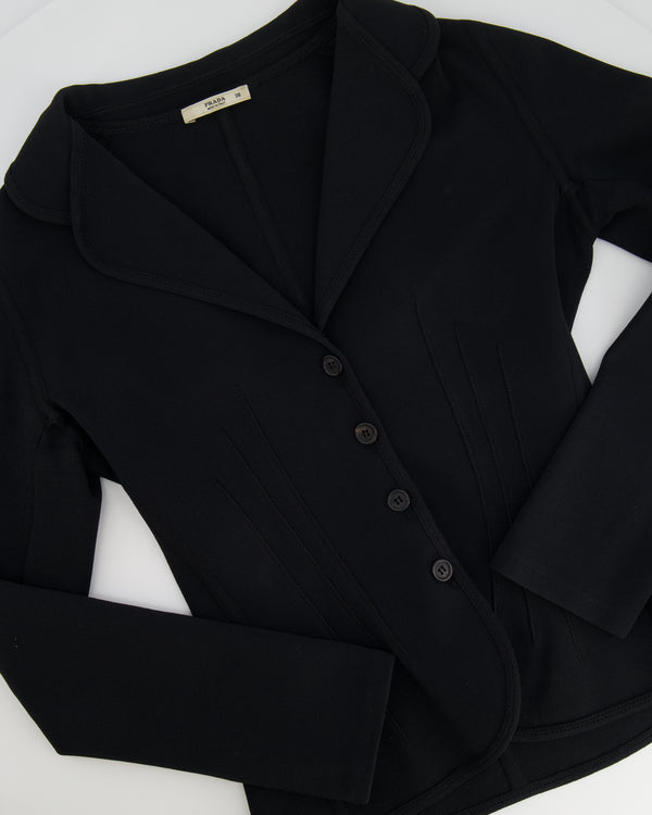 LOUIS VUITTON black leather SCALLOPED POCKETS Blazer Jacket 36 XS