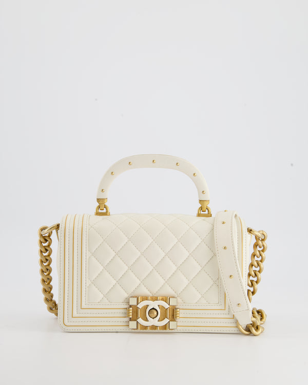 Chanel White Lambskin Leather Small Flap Bag with Brushed Gold
