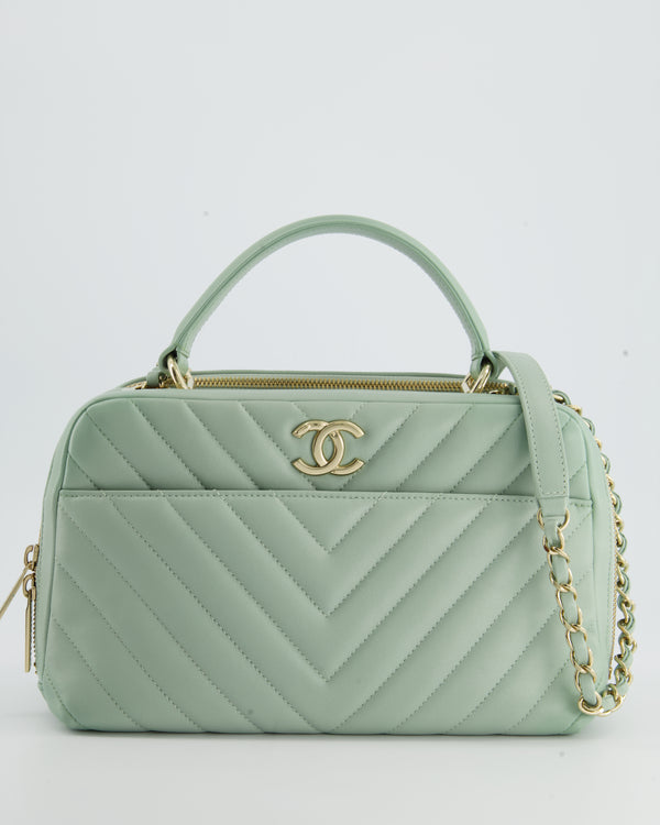 Chanel Pastel Green Trendy CC Flap Bag in Chevron Lambskin with