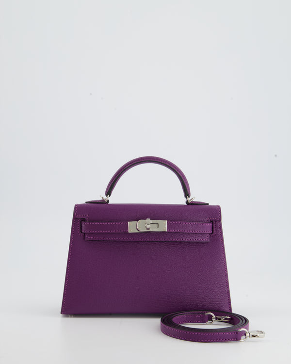 Hermes Violine Ostrich Mini Kelly II 20 cm Pochette Clutch Bag Handbag –  MAISON de LUXE