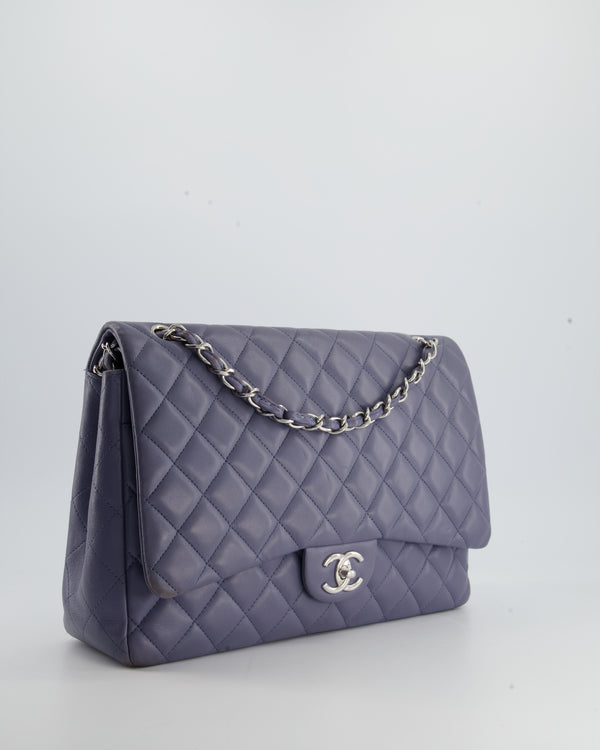 Chanel, Large classic flap bag with silver hardware in elephant grey calf  leather. - Unique Designer Pieces