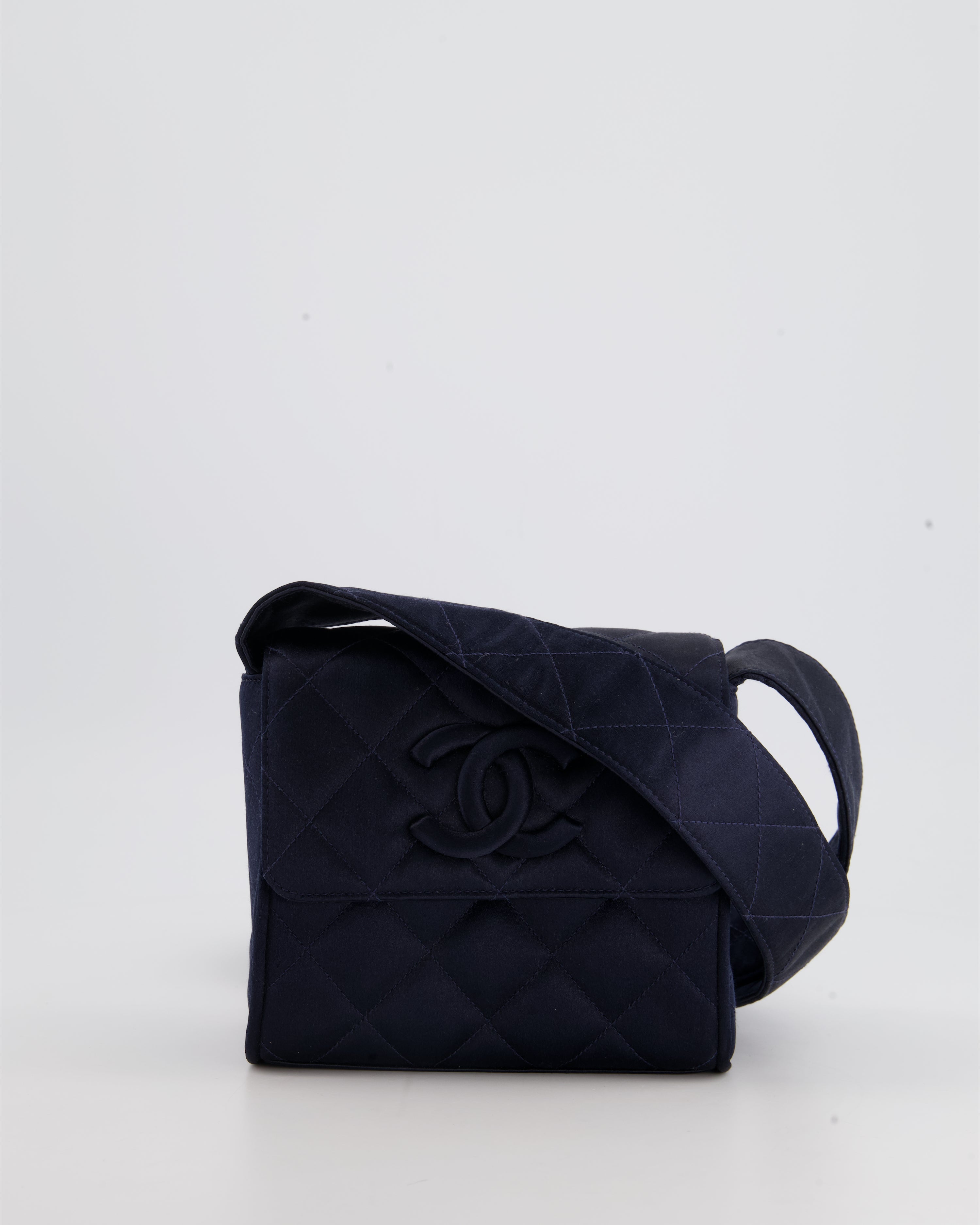 image of Chanel Navy Vintage Silk Diamond Quilted Shoulder Bag with CC Logo