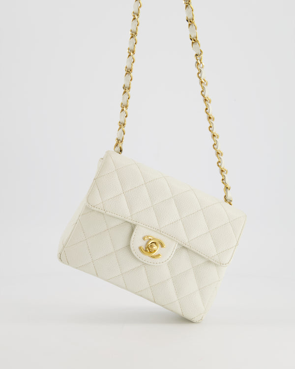 Chanel Vintage 24k gold mini square flap hand bag white satin silk