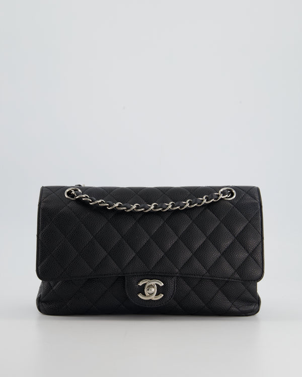 Chanel Medium Classic Double Flap Bag Black Quilted Caviar Silver Hardware