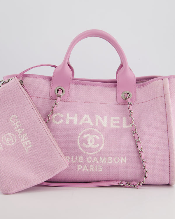 Chanel Small Deauville Shopping Bag Grey and Pink Tropical Floral Velvet  Light Gold Hardware