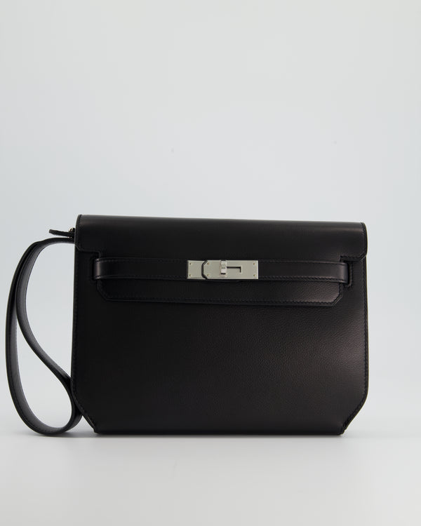 Hermes Kelly Depeche Bag 25cm Black Pochette Epsom Palladium