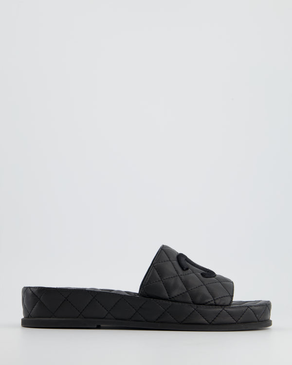CHANEL, Shoes, Chanel 2p Black White Pearl Strap Cc Logo Slide Slip Sandal  Mule Block Heel 38